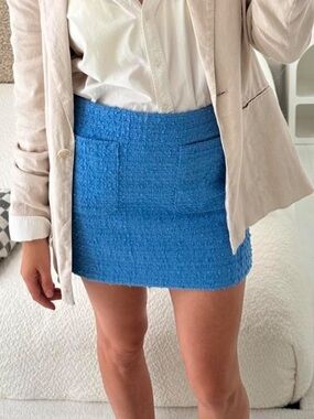 H&M Blue Textured Tweed Mini Skirt